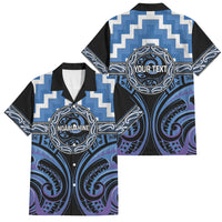 Aotearoa Ngaruahine Personalised Family Matching Long Sleeve Bodycon Dress and Hawaiian Shirt Maori Iwi Poutama Puhoro Tattoo LT14 Dad's Shirt - Short Sleeve Blue - Polynesian Pride