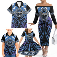 Aotearoa Ngaruahine Personalised Family Matching Off The Shoulder Long Sleeve Dress and Hawaiian Shirt Maori Iwi Poutama Puhoro Tattoo LT14 - Polynesian Pride