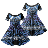 Aotearoa Ngaruahine Personalised Family Matching Summer Maxi Dress and Hawaiian Shirt Maori Iwi Poutama Puhoro Tattoo LT14 Daughter's Dress Blue - Polynesian Pride
