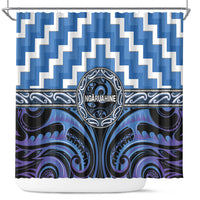 Aotearoa Ngaruahine Shower Curtain Maori Iwi Poutama Puhoro Tattoo LT14 Blue - Polynesian Pride