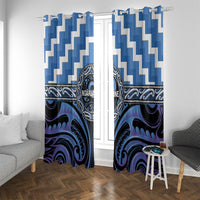 Aotearoa Ngaruahine Window Curtain Maori Iwi Poutama Puhoro Tattoo LT14 With Grommets Blue - Polynesian Pride