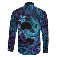 Nukuoro Atoll Family Matching Mermaid Dress and Hawaiian Shirt Polynesian Shark Tattoo Purple Gradient Vibes