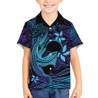Nukuoro Atoll Family Matching Tank Maxi Dress and Hawaiian Shirt Polynesian Shark Tattoo Purple Gradient Vibes