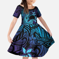 Nukuoro Atoll Kid Short Sleeve Dress Polynesian Shark Tattoo Purple Gradient Vibes