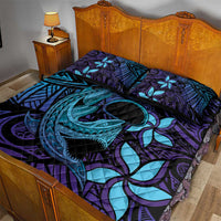 Nukuoro Atoll Quilt Bed Set Polynesian Shark Tattoo Purple Gradient Vibes