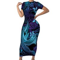 Nukuoro Atoll Short Sleeve Bodycon Dress Polynesian Shark Tattoo Purple Gradient Vibes LT14 Long Dress Purple - Polynesian Pride