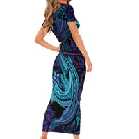 Nukuoro Atoll Short Sleeve Bodycon Dress Polynesian Shark Tattoo Purple Gradient Vibes LT14 - Polynesian Pride