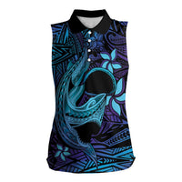 Nukuoro Atoll Women Sleeveless Polo Shirt Polynesian Shark Tattoo Purple Gradient Vibes