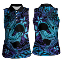 Nukuoro Atoll Women Sleeveless Polo Shirt Polynesian Shark Tattoo Purple Gradient Vibes