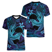 Nukuoro Atoll Women V-Neck T-Shirt Polynesian Shark Tattoo Purple Gradient Vibes