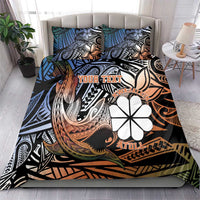 Personalised Kwajalein Atoll Bedding Set Polynesian Shark Tattoo Gradient Vibes