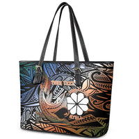 Personalised Kwajalein Atoll Leather Tote Bag Polynesian Shark Tattoo Gradient Vibes