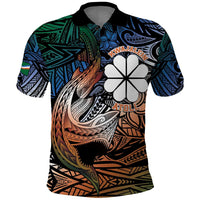 Personalised Kwajalein Atoll Polo Shirt Polynesian Shark Tattoo Gradient Vibes LT14 Black - Polynesian Pride