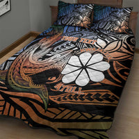 Personalised Kwajalein Atoll Quilt Bed Set Polynesian Shark Tattoo Gradient Vibes
