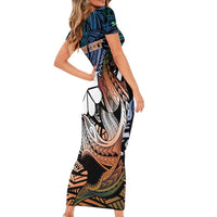 Personalised Kwajalein Atoll Short Sleeve Bodycon Dress Polynesian Shark Tattoo Gradient Vibes LT14 - Polynesian Pride