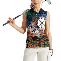 Personalised Kwajalein Atoll Women Sleeveless Polo Shirt Polynesian Shark Tattoo Gradient Vibes