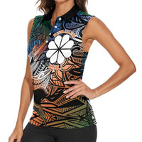 Personalised Kwajalein Atoll Women Sleeveless Polo Shirt Polynesian Shark Tattoo Gradient Vibes