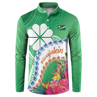 Marshall Islands Kwajalein Atoll Button Sweatshirt Curves Polynesian Mix Tropical Flowers