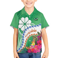 Marshall Islands Kwajalein Atoll Family Matching Short Sleeve Bodycon Dress and Hawaiian Shirt Curves Polynesian Mix Tropical Flowers