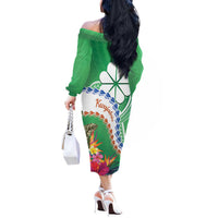 Marshall Islands Kwajalein Atoll Off The Shoulder Long Sleeve Dress Curves Polynesian Mix Tropical Flowers