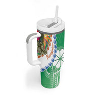 Marshall Islands Kwajalein Atoll Tumbler With Handle Curves Polynesian Mix Tropical Flowers