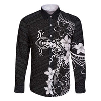 Black Hawaii Family Matching Puletasi and Hawaiian Shirt Hammerhead Shark Tattoo Curve Polynesian LT14 Dad's Shirt - Long Sleeve Black - Polynesian Pride