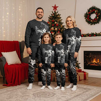 Black Hawaii Christmas Pajama Set Hammerhead Shark Tattoo Curve Polynesian - Polynesian Pride