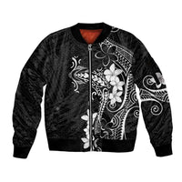 Black Hawaii Sleeve Zip Bomber Jacket Hammerhead Shark Tattoo Curve Polynesian - Polynesian Pride