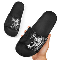 Black Hawaii Slide Sandals Hammerhead Shark Tattoo Curve Polynesian - Polynesian Pride
