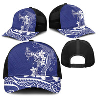 Blue Hawaii Baseball Net Cap Hammerhead Shark Tattoo Curve Polynesian - Polynesian Pride