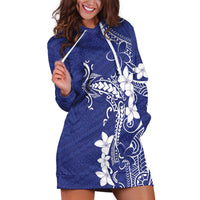 Blue Hawaii Hoodie Dress Hammerhead Shark Tattoo Curve Polynesian - Polynesian Pride