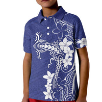 Blue Hawaii Kid Polo Shirt Hammerhead Shark Tattoo Curve Polynesian - Polynesian Pride
