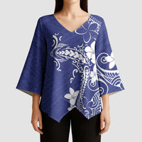 Blue Hawaii Kimono Sleeve Blouse Hammerhead Shark Tattoo Curve Polynesian - Polynesian Pride
