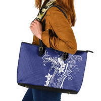Blue Hawaii Leather Tote Bag Hammerhead Shark Tattoo Curve Polynesian LT14 Blue - Polynesian Pride