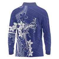 Blue Hawaii Long Sleeve Polo Shirt Hammerhead Shark Tattoo Curve Polynesian LT14 - Polynesian Pride