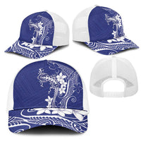 Blue Hawaii Mesh Trucker Cap Hammerhead Shark Tattoo Curve Polynesian - Polynesian Pride