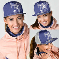 Blue Hawaii Mesh Trucker Cap Hammerhead Shark Tattoo Curve Polynesian - Polynesian Pride