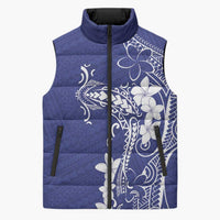 Blue Hawaii Sleeveless Puffer Jacket Hammerhead Shark Tattoo Curve Polynesian - Polynesian Pride