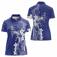 Blue Hawaii Women Polo Shirt Hammerhead Shark Tattoo Curve Polynesian - Polynesian Pride