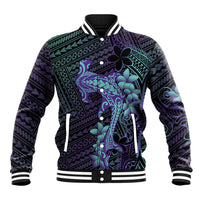 Purple Paradise Hawaii Baseball Jacket Hammerhead Shark Tattoo Curve Polynesian LT14 Unisex Purple - Polynesian Pride