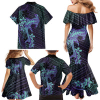 Purple Paradise Hawaii Family Matching Mermaid Dress and Hawaiian Shirt Hammerhead Shark Tattoo Curve Polynesian - Polynesian Pride