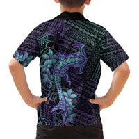 Purple Paradise Hawaii Family Matching Off Shoulder Short Dress and Hawaiian Shirt Hammerhead Shark Tattoo Curve Polynesian LT14 - Polynesian Pride