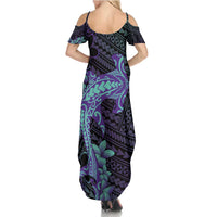 Purple Paradise Hawaii Family Matching Summer Maxi Dress and Hawaiian Shirt Hammerhead Shark Tattoo Curve Polynesian - Polynesian Pride