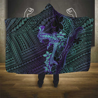 Purple Paradise Hawaii Hooded Blanket Hammerhead Shark Tattoo Curve Polynesian - Polynesian Pride