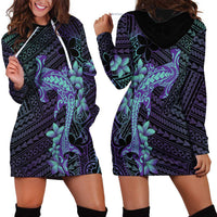 Purple Paradise Hawaii Hoodie Dress Hammerhead Shark Tattoo Curve Polynesian - Polynesian Pride