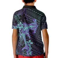 Purple Paradise Hawaii Kid Polo Shirt Hammerhead Shark Tattoo Curve Polynesian - Polynesian Pride