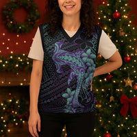 Purple Paradise Hawaii Christmas Knitted V-Neck Vest Hammerhead Shark Tattoo Curve Polynesian - Polynesian Pride