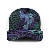 Purple Paradise Hawaii Mesh Trucker Cap Hammerhead Shark Tattoo Curve Polynesian - Polynesian Pride