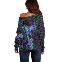 Purple Paradise Hawaii Off Shoulder Sweater Hammerhead Shark Tattoo Curve Polynesian - Polynesian Pride