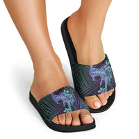Purple Paradise Hawaii Slide Sandals Hammerhead Shark Tattoo Curve Polynesian - Polynesian Pride